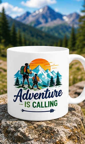 Adventure is Calling custom colourful graphic mug